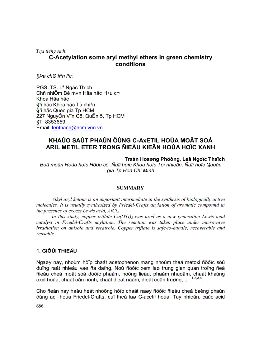 image for page KHảO SáT PHảN ứNG C AxETIL HóA MộT Số ARIL METIL ETE TRONG ĐIềU KIệN HóA HọC XANH