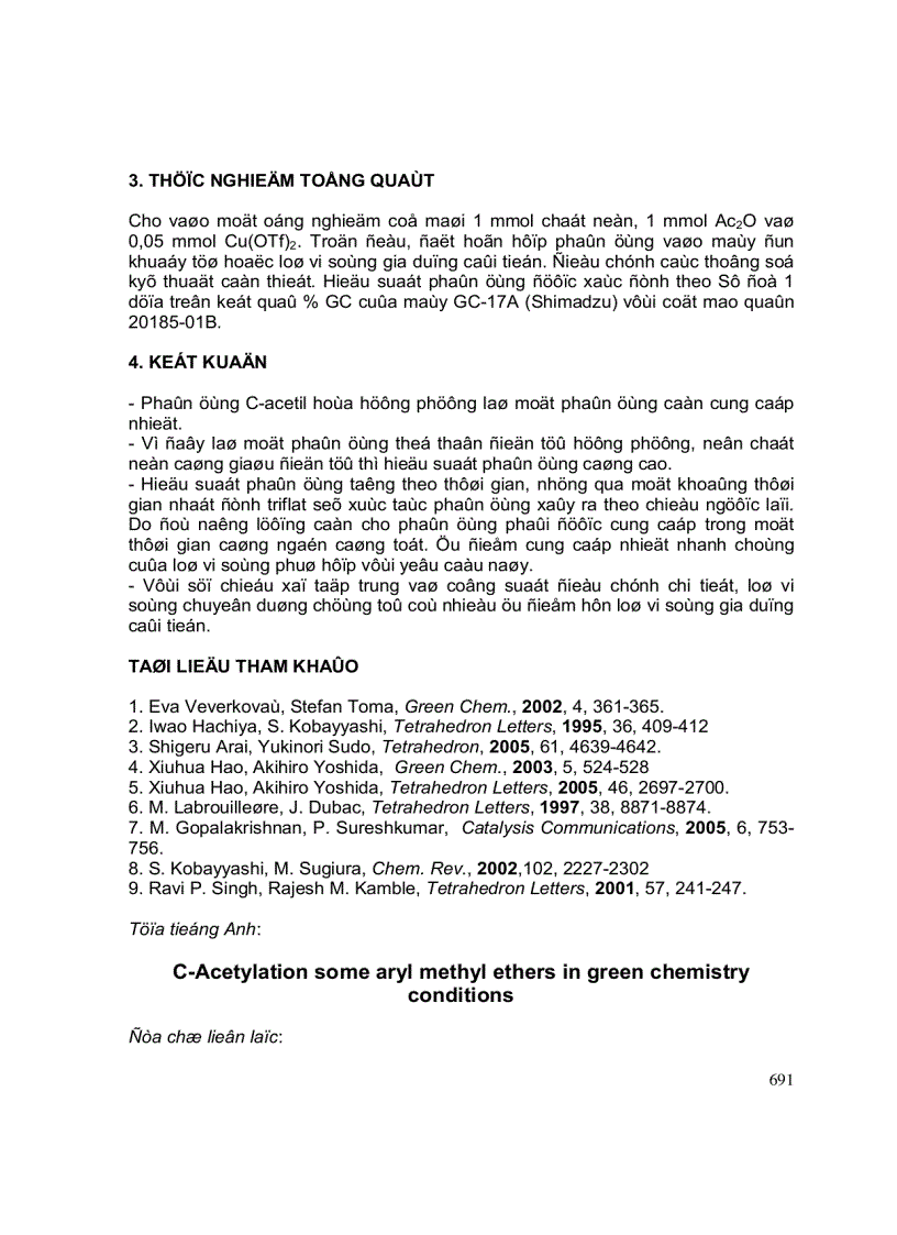 image for page KHảO SáT PHảN ứNG C AxETIL HóA MộT Số ARIL METIL ETE TRONG ĐIềU KIệN HóA HọC XANH