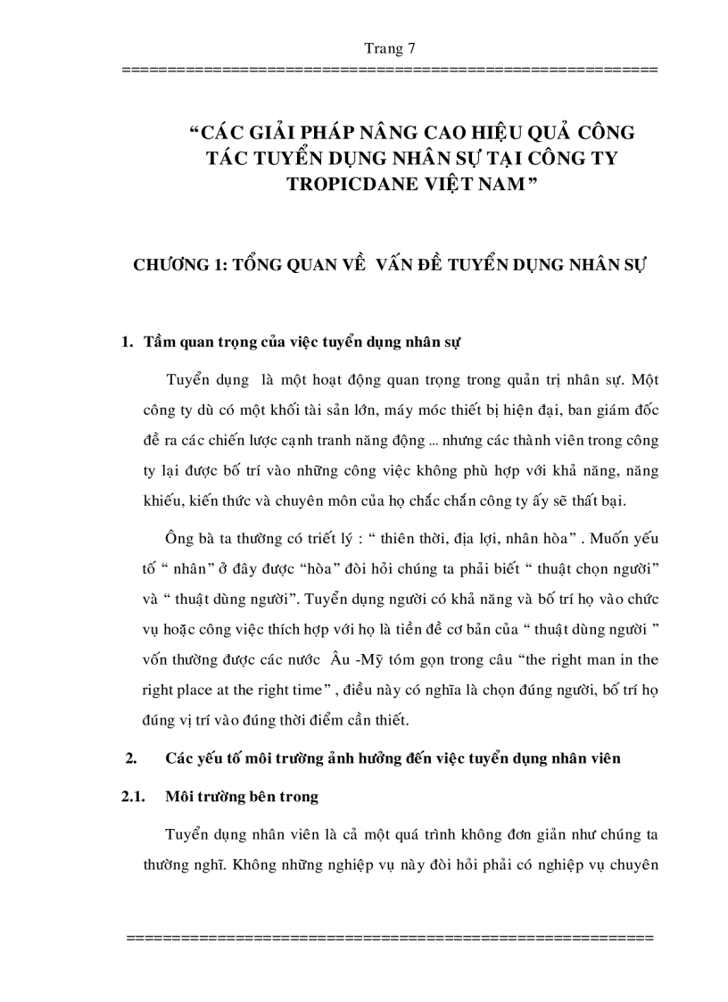 image for page Các giải pháp nâng cao hiệu quả công tác tuyển dụng nhân sự tại công ty Tropicdane Việt Nam