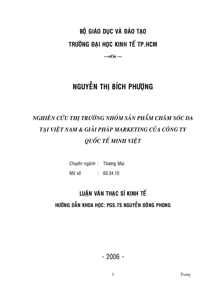 image for page Nghiên cứu thị trường nhóm sản phẩm chăm sóc da tại Việt Nam và giải pháp marketing của công ty Quốc Tế Minh Việt