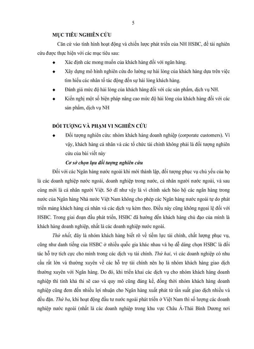image for page Nghiên cứu sự hài lòng của khách hàng Doanh nghiệp đối với sản phẩm dịch vụ của Ngân hàng HSBC