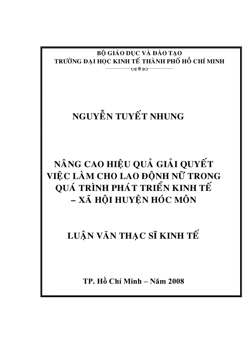 image for page Giải pháp nhằm nâng cao hiệu quả giải quyết việc làm cho lao động nữ trong quá trình phát triển kinh tế xã hội huyện hóc môn