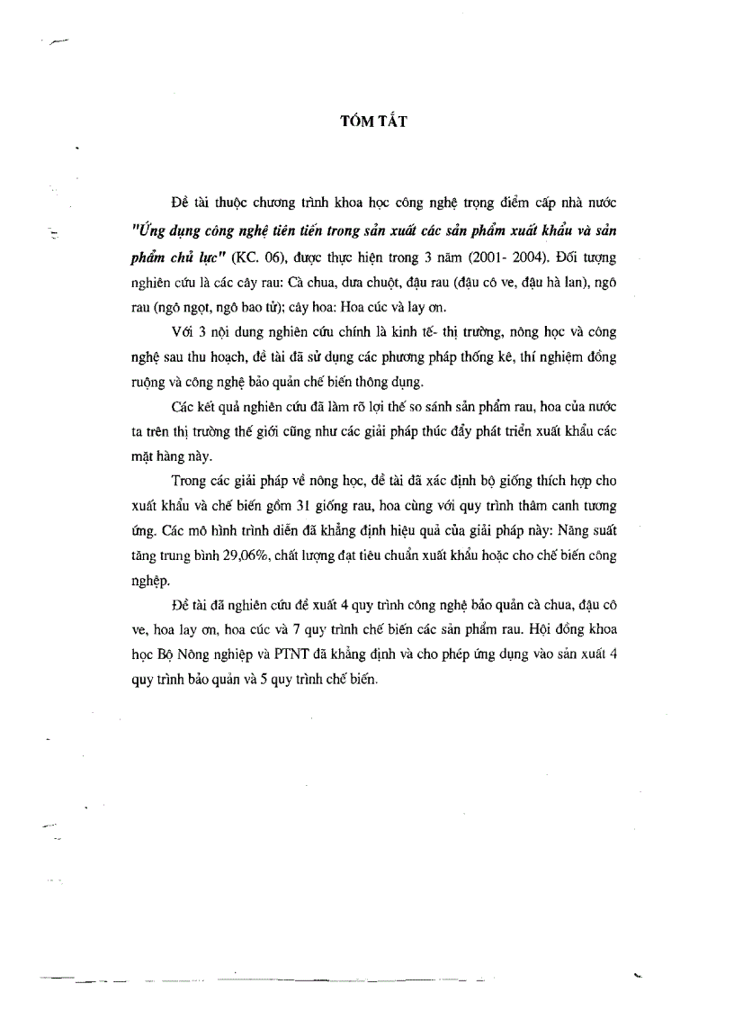image for page Ứng dụng nghiên cứu các giải pháp khoa học công nghệ và thị trường để phục vụ chương trình xuất khẩu rau và hoa