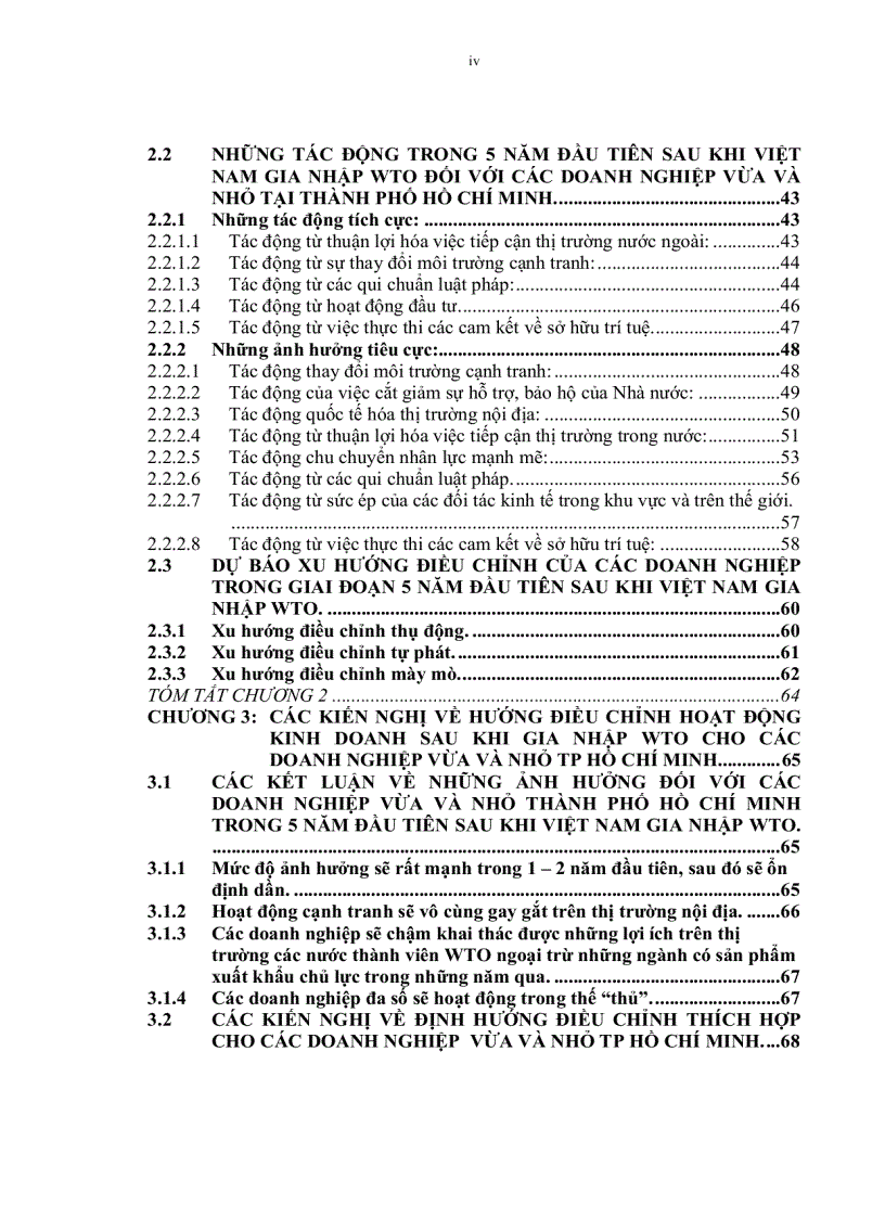 Những tác động đến doanh nghiệp vừa và nhỏ trên địa bàn thành phố Hồ Chí Minh trong 5 năm đầu tiên sau khi Việt Nam gia nhập WTO