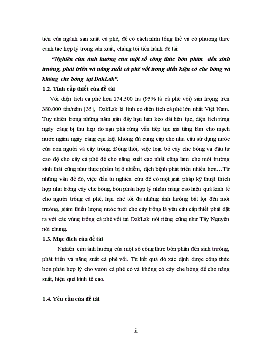 image for page Luận văn thạc sỹ Nghiên cứu ảnh hưởng của một số công thức bón phân đến sinh trưởng phát triển và năng suất cà phê vối trong điều kiện có che bóng và không che bóng tại DakLak