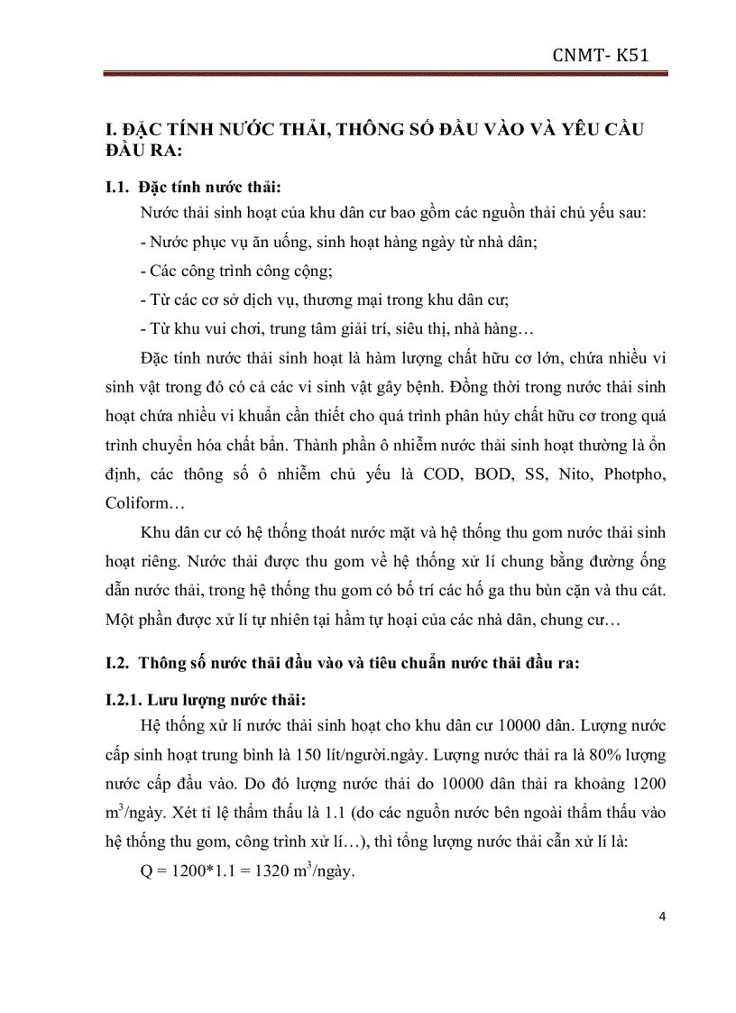 Tính toán thiết kế trạm xử lý nước thải sinh hoạt tập trung cho khu đô thị có 10 000 dân