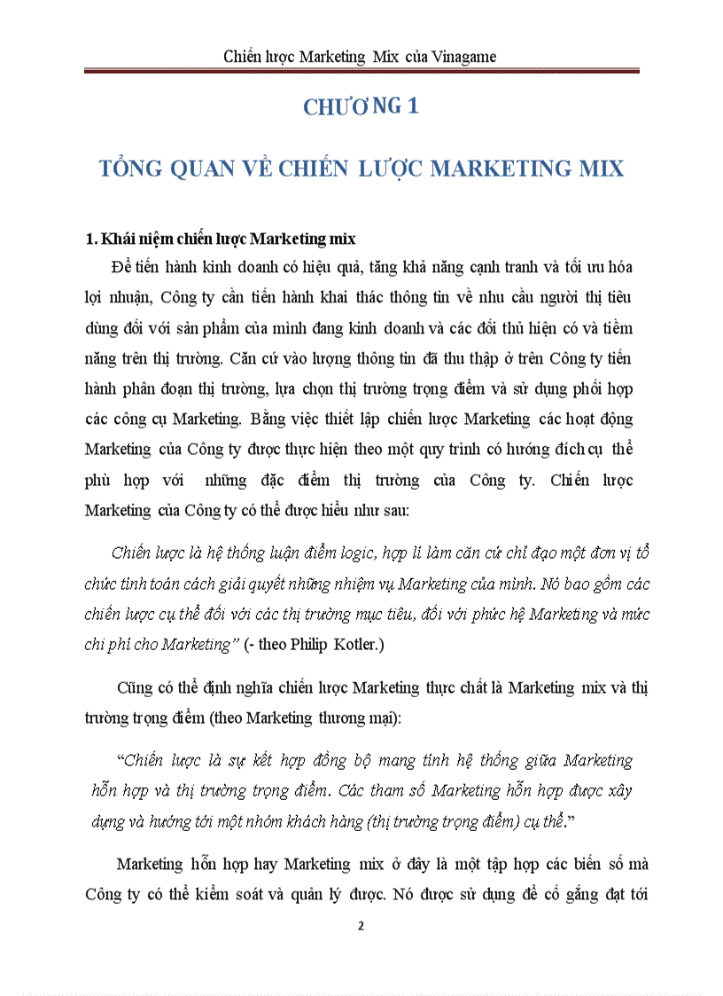 Chiến lược Marketing Mix của Vinagame
