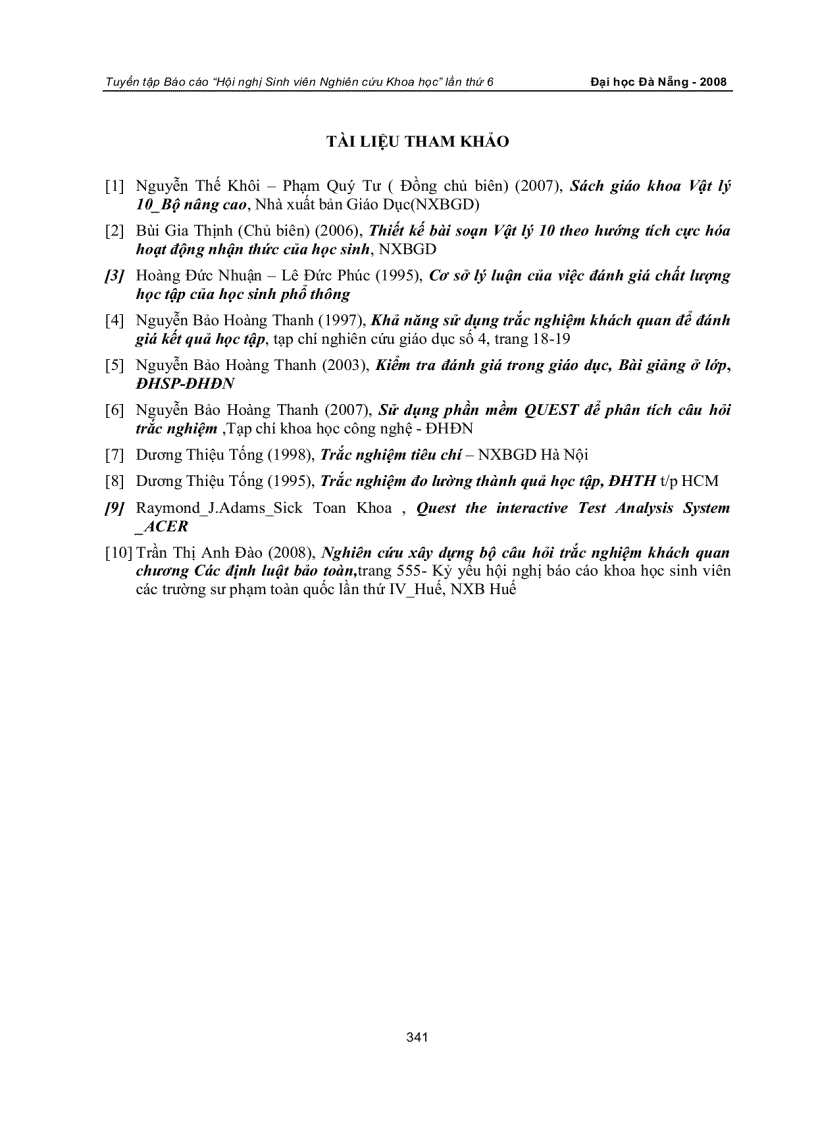 image for page Sử dụng phần mềm quest để phân tích câu hỏi trắc nghiệm dùng trong kiểm tra đánh giá kết quả học tập ở học sinh lớp 10