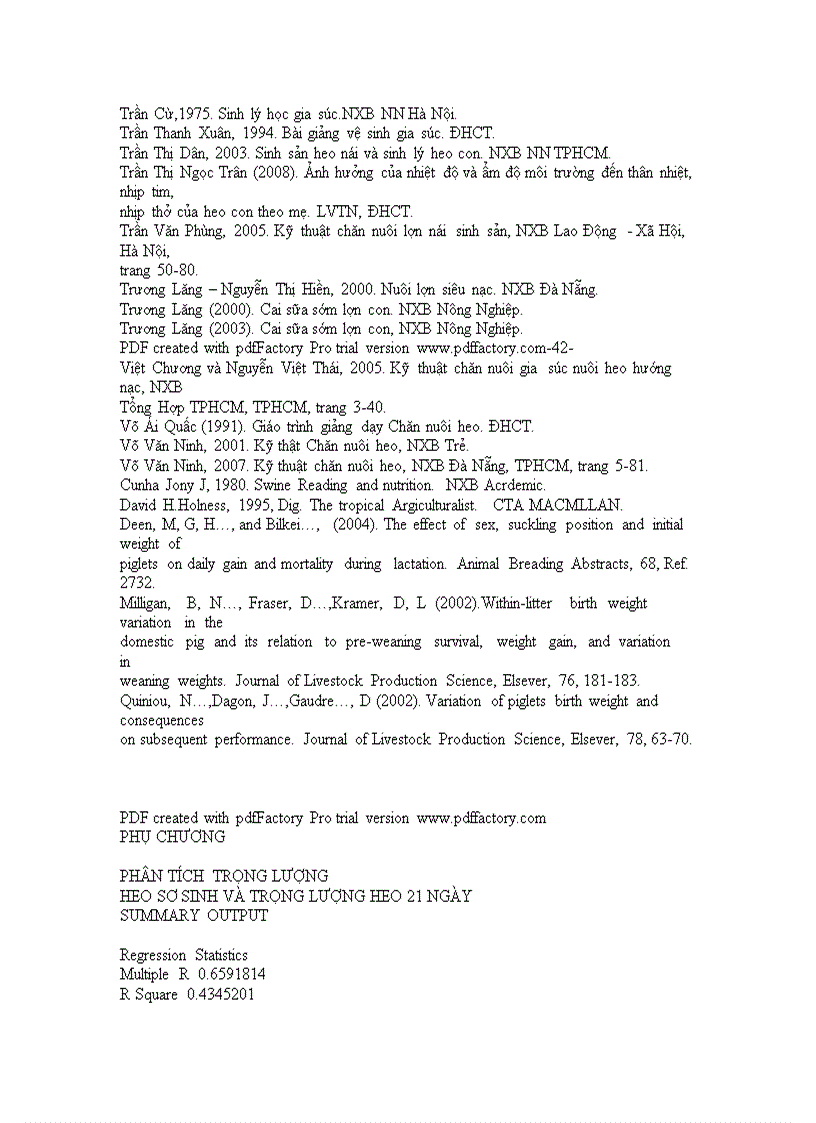 image for page Tăng trưởng của Heo con theo Mẹ và mối tương quan giữa trọng lượng Heo sơ sinh và trọng lượng Heo cai sữa tại trại