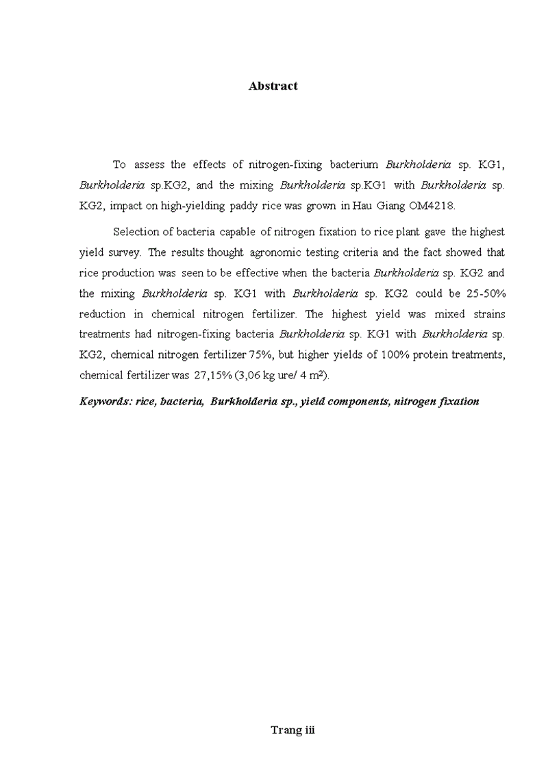 image for page Hiệu quả của vi khuẩn cố định đạm Burkholderia sp trên cây lúa cao sản trồng ở Hậu Giang