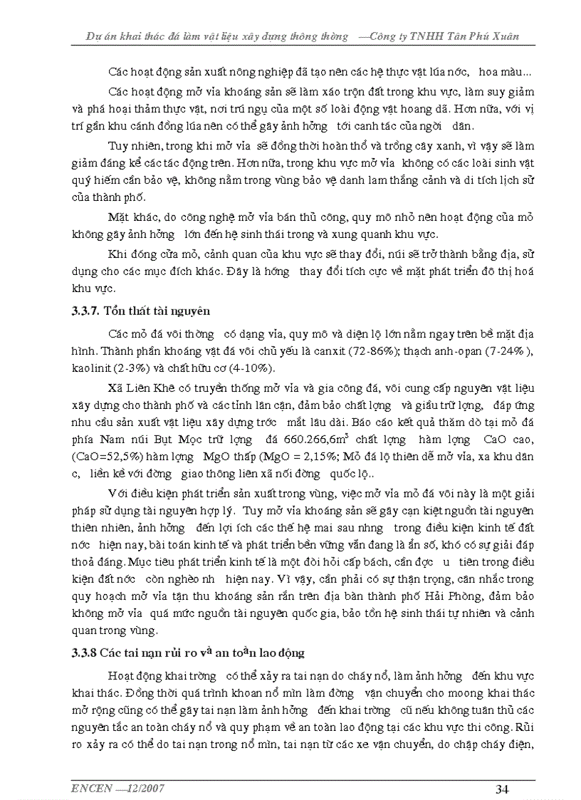 image for page Đánh giá tác động môi trường dự án khai thác đá làm vật liệu xây dựng Công ty TNHH Tân Phú Xuân Hải Phòng 70 trang
