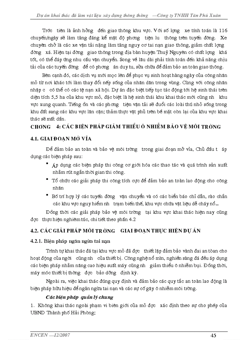 image for page Đánh giá tác động môi trường dự án khai thác đá làm vật liệu xây dựng Công ty TNHH Tân Phú Xuân Hải Phòng 70 trang