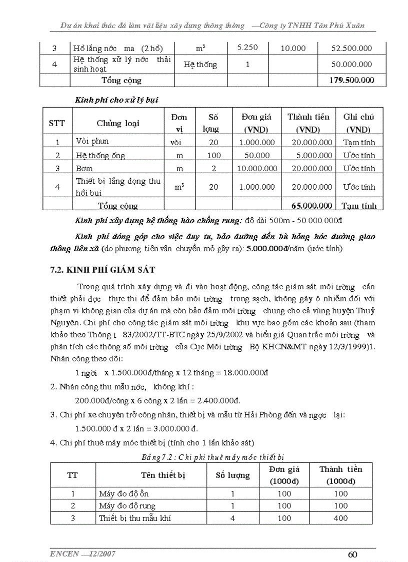 image for page Đánh giá tác động môi trường dự án khai thác đá làm vật liệu xây dựng Công ty TNHH Tân Phú Xuân Hải Phòng 70 trang