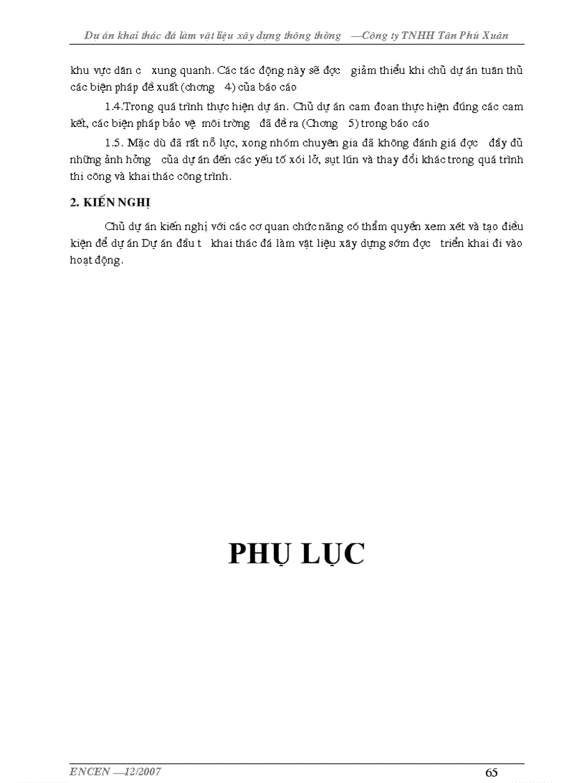 image for page Đánh giá tác động môi trường dự án khai thác đá làm vật liệu xây dựng Công ty TNHH Tân Phú Xuân Hải Phòng 70 trang