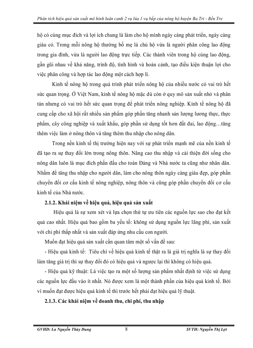 image for page Phân tích hiệu quả sản xuất mô hình luân canh 2 vụ lúa 1 vụ bắp của nông hộ huyện ba tri bến tre