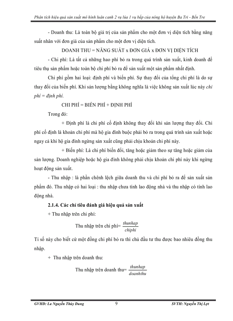 image for page Phân tích hiệu quả sản xuất mô hình luân canh 2 vụ lúa 1 vụ bắp của nông hộ huyện ba tri bến tre