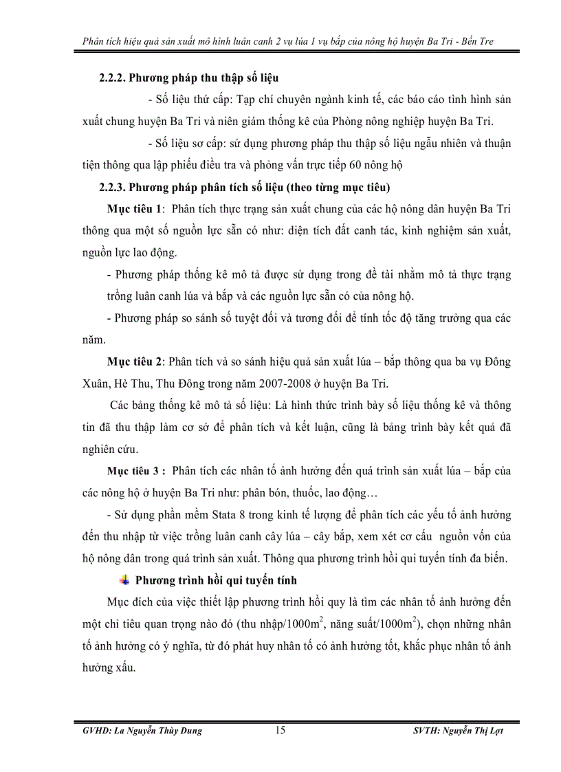 image for page Phân tích hiệu quả sản xuất mô hình luân canh 2 vụ lúa 1 vụ bắp của nông hộ huyện ba tri bến tre