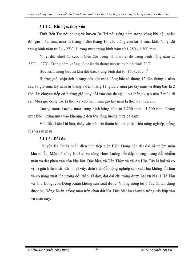 image for page Phân tích hiệu quả sản xuất mô hình luân canh 2 vụ lúa 1 vụ bắp của nông hộ huyện ba tri bến tre