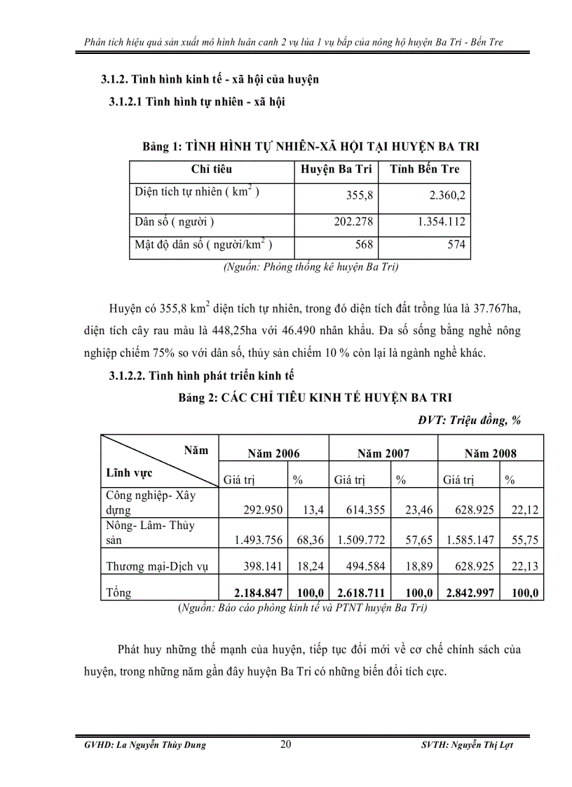 image for page Phân tích hiệu quả sản xuất mô hình luân canh 2 vụ lúa 1 vụ bắp của nông hộ huyện ba tri bến tre