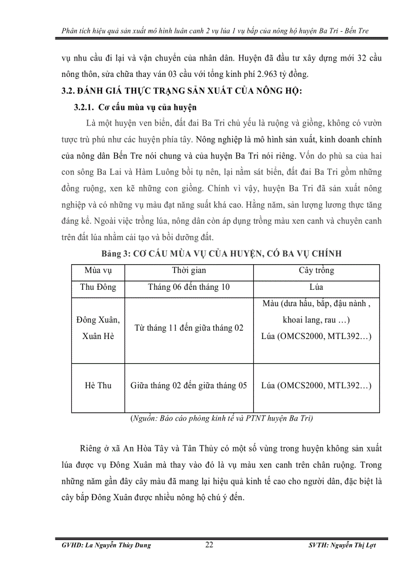 image for page Phân tích hiệu quả sản xuất mô hình luân canh 2 vụ lúa 1 vụ bắp của nông hộ huyện ba tri bến tre