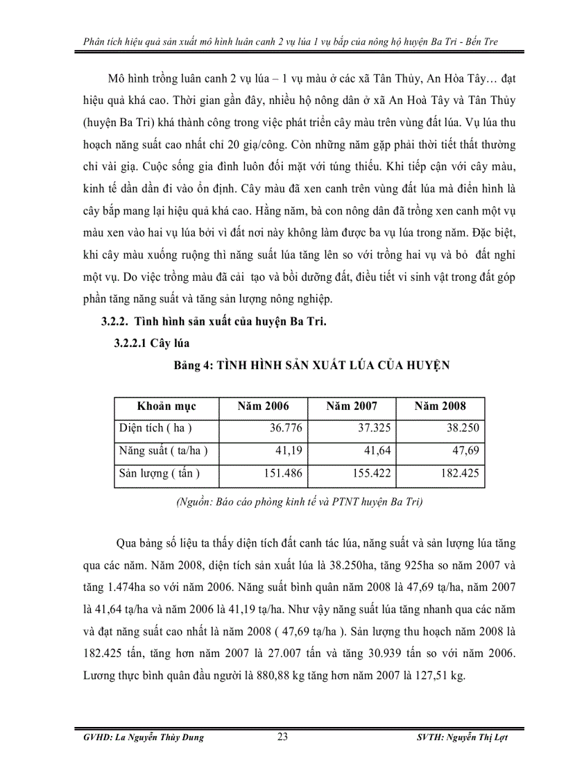 image for page Phân tích hiệu quả sản xuất mô hình luân canh 2 vụ lúa 1 vụ bắp của nông hộ huyện ba tri bến tre