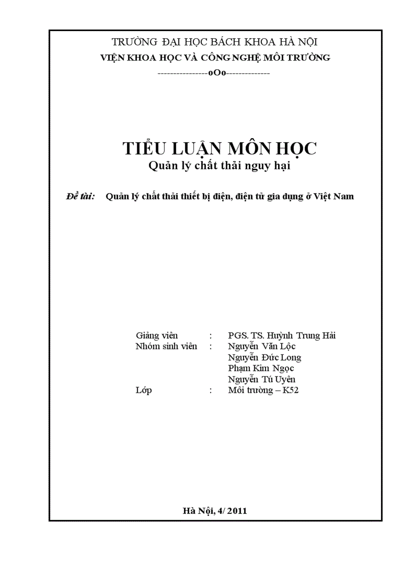 image for page TIỂU LUẬN MÔN HỌC Quản lý chất thải nguy hại Đề tài Quản lý chất thải thiết bị điện điện tử gia dụng ở Việt Nam