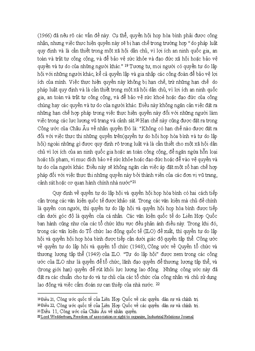 Khảo sát quy định về quyền tự do lập hội trong một số điều ước quốc tế đa phương
