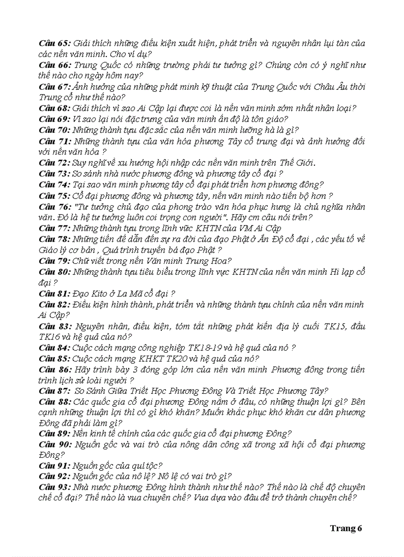 image for page Đề cương ôn tập 145 câu hỏi đáp LỊCH SỬ VĂN MINH THẾ GIỚI