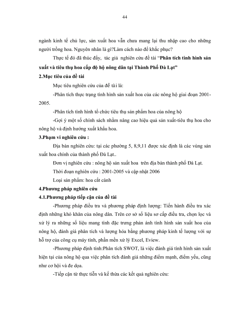 image for page Phân tích tình hình sản xuất và tiêu thụ hoa cấp độ nông hộ tại thành phố Đà Lạt