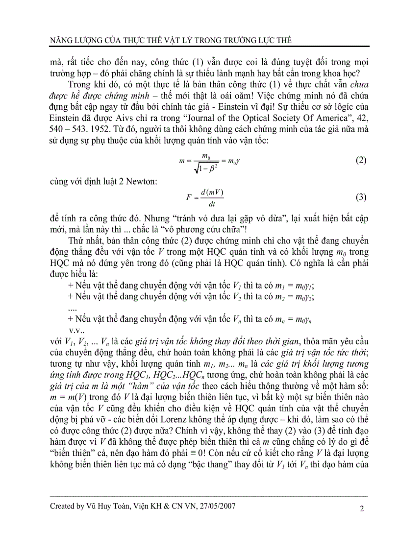 image for page Năng lượng của thực thể vật lý trong trường lực thế