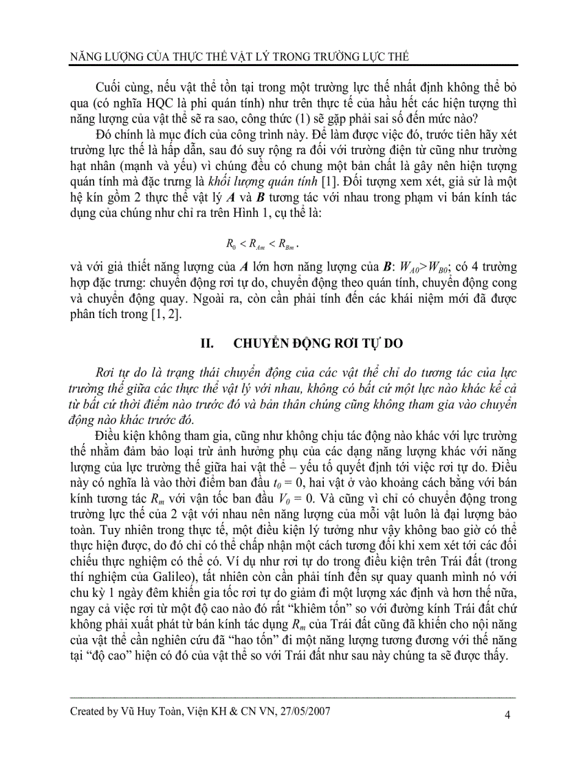 image for page Năng lượng của thực thể vật lý trong trường lực thế