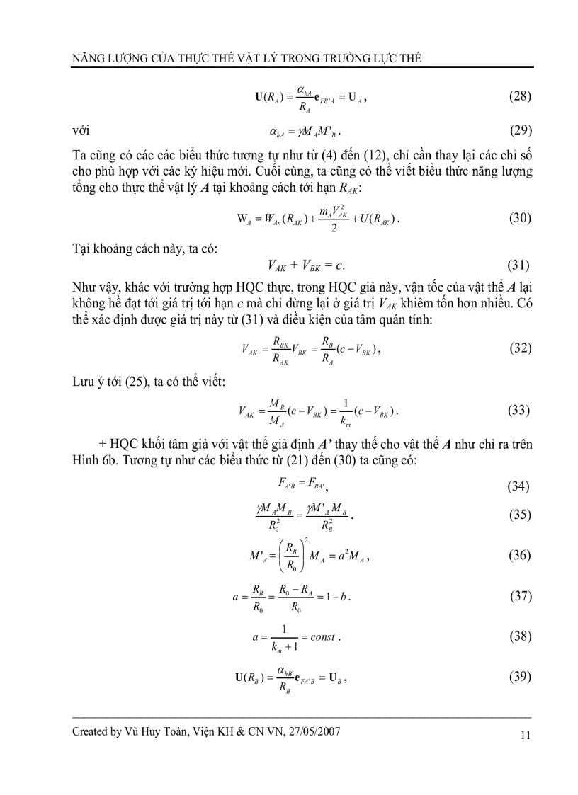 image for page Năng lượng của thực thể vật lý trong trường lực thế