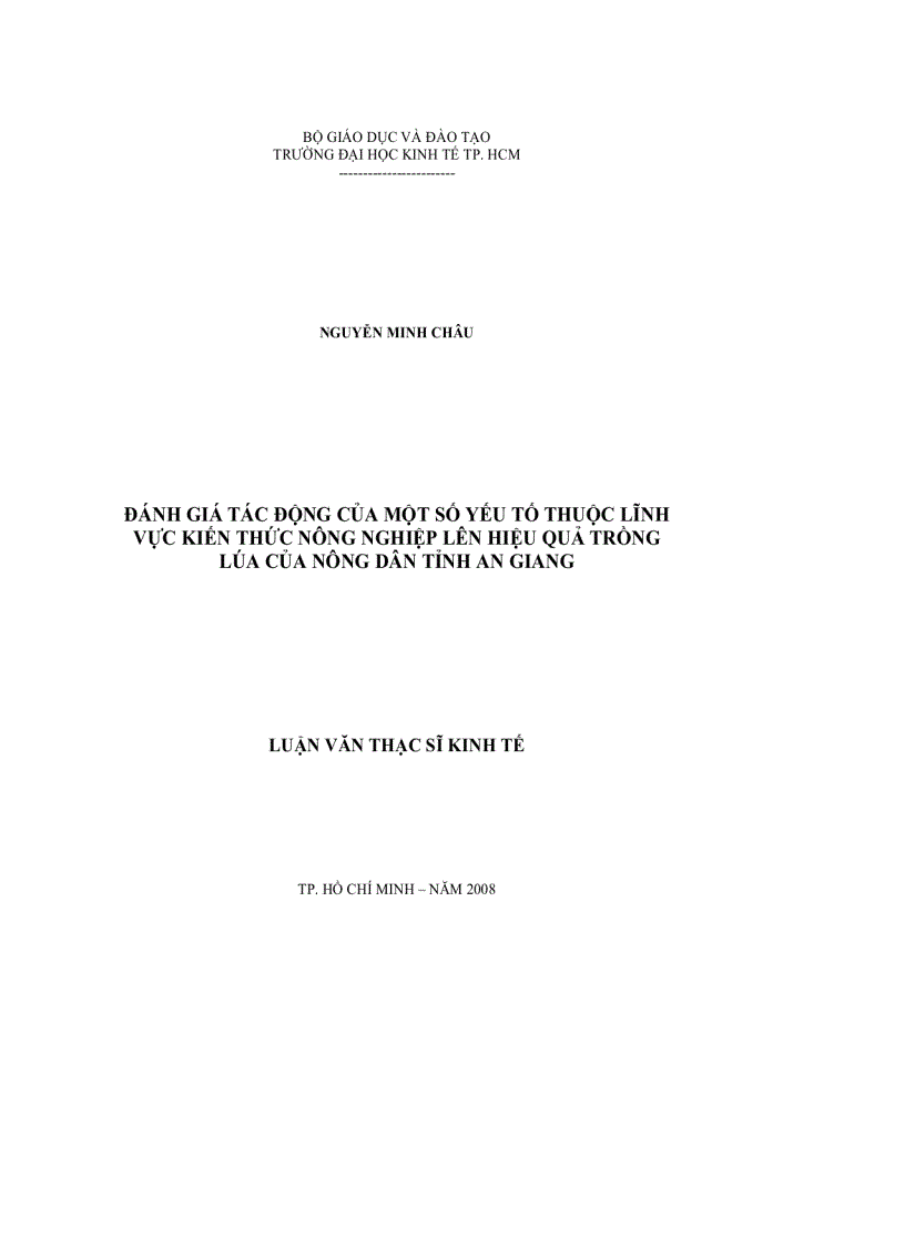 image for page Đánh giá tác động của một số yếu tố thuộc lĩnh vực kiến thức nông nghiệp lên hiệu quả trồng lúa của nông dân tỉnh an giang