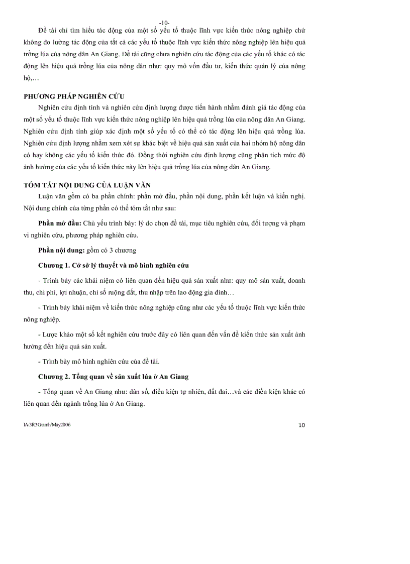 image for page Đánh giá tác động của một số yếu tố thuộc lĩnh vực kiến thức nông nghiệp lên hiệu quả trồng lúa của nông dân tỉnh an giang