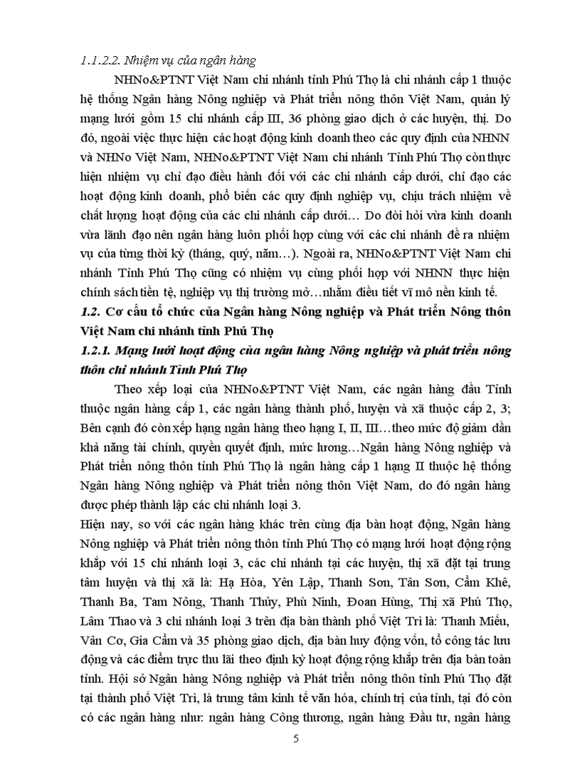 Thực trạng tín dụng trung và dài hạn tại chi nhánh ngân hàng Nông nghiệp và phát triển Nông thôn tỉnh Phú Thọ