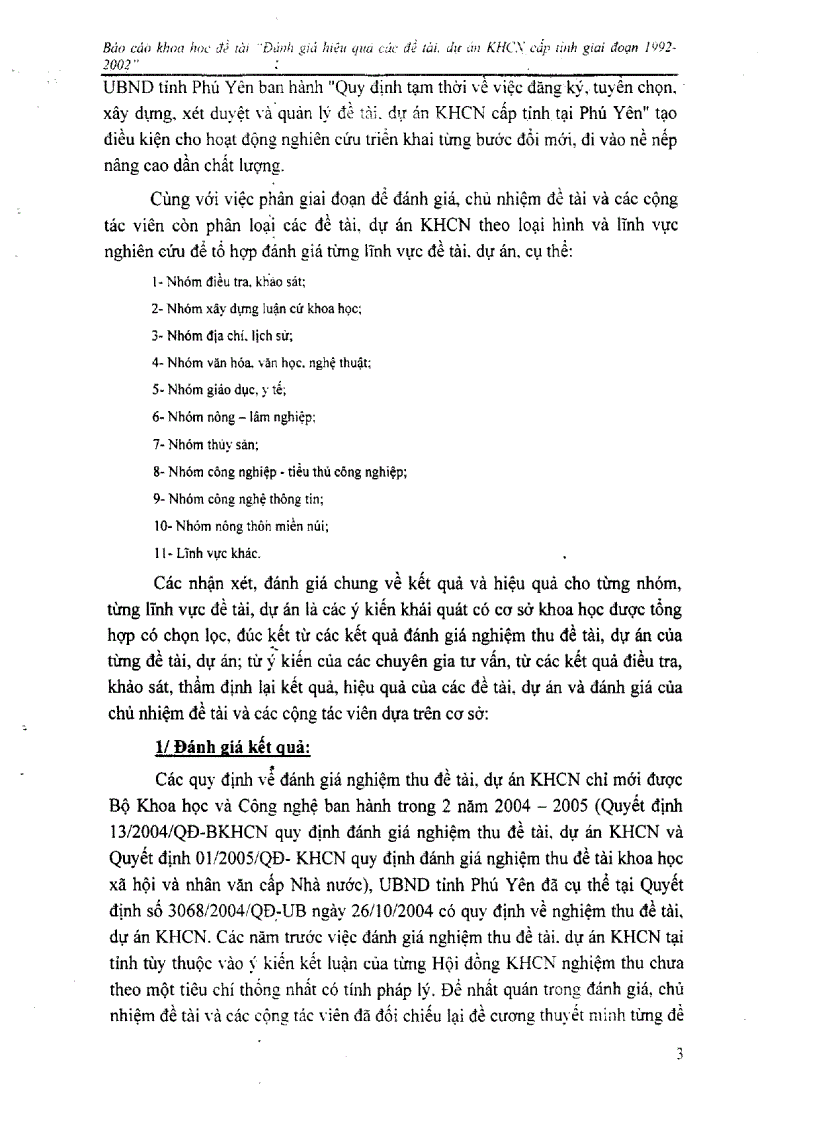 image for page Đánh giá hiệu quả các đề tài dự án khoa học công nghệ cấp tỉnh giai đoạn 1992 2002 tại Phú Yên