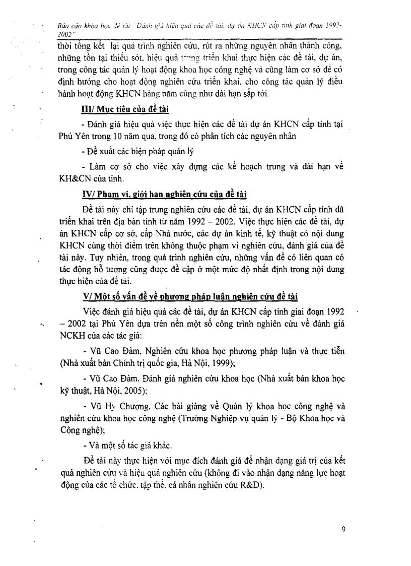 image for page Đánh giá hiệu quả các đề tài dự án khoa học công nghệ cấp tỉnh giai đoạn 1992 2002 tại Phú Yên