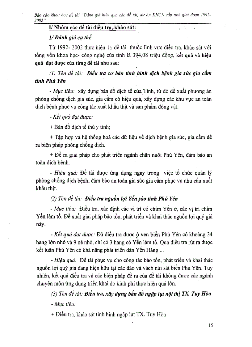 image for page Đánh giá hiệu quả các đề tài dự án khoa học công nghệ cấp tỉnh giai đoạn 1992 2002 tại Phú Yên