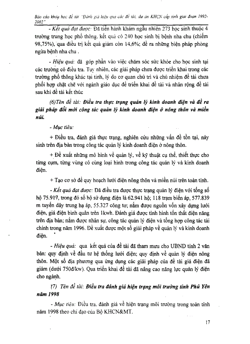 image for page Đánh giá hiệu quả các đề tài dự án khoa học công nghệ cấp tỉnh giai đoạn 1992 2002 tại Phú Yên
