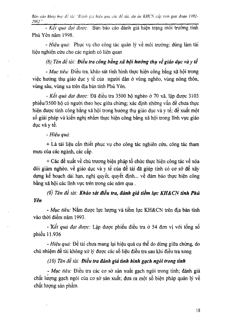 image for page Đánh giá hiệu quả các đề tài dự án khoa học công nghệ cấp tỉnh giai đoạn 1992 2002 tại Phú Yên