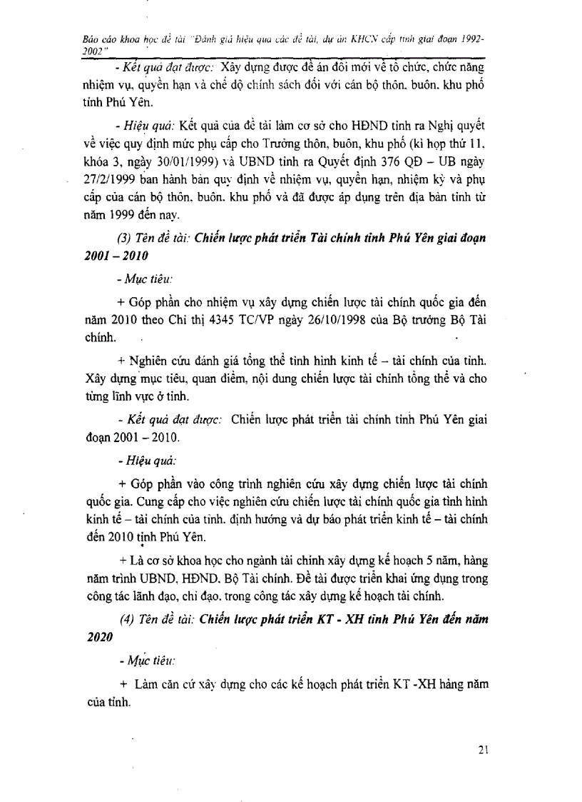image for page Đánh giá hiệu quả các đề tài dự án khoa học công nghệ cấp tỉnh giai đoạn 1992 2002 tại Phú Yên
