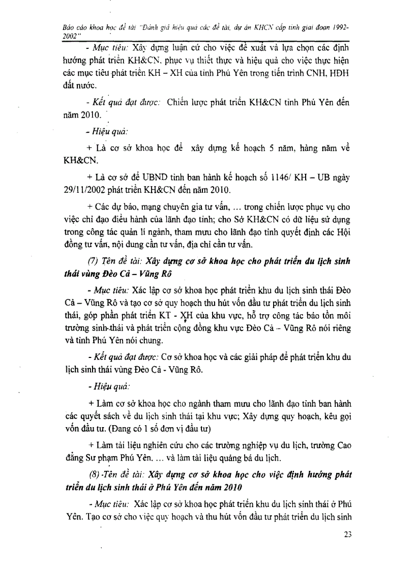 image for page Đánh giá hiệu quả các đề tài dự án khoa học công nghệ cấp tỉnh giai đoạn 1992 2002 tại Phú Yên