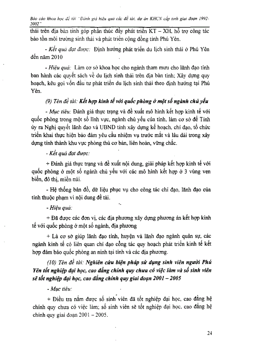 image for page Đánh giá hiệu quả các đề tài dự án khoa học công nghệ cấp tỉnh giai đoạn 1992 2002 tại Phú Yên