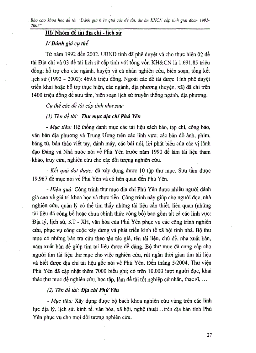 image for page Đánh giá hiệu quả các đề tài dự án khoa học công nghệ cấp tỉnh giai đoạn 1992 2002 tại Phú Yên