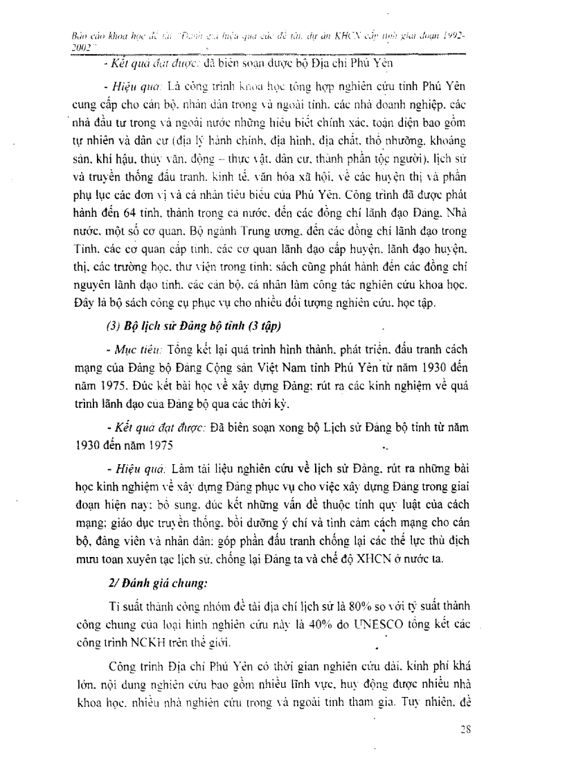 image for page Đánh giá hiệu quả các đề tài dự án khoa học công nghệ cấp tỉnh giai đoạn 1992 2002 tại Phú Yên