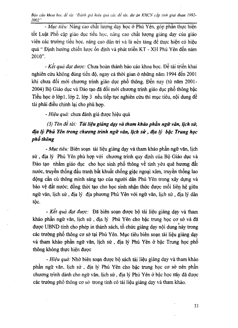 image for page Đánh giá hiệu quả các đề tài dự án khoa học công nghệ cấp tỉnh giai đoạn 1992 2002 tại Phú Yên