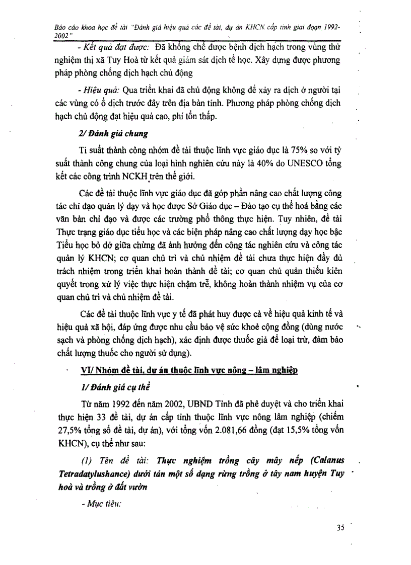 image for page Đánh giá hiệu quả các đề tài dự án khoa học công nghệ cấp tỉnh giai đoạn 1992 2002 tại Phú Yên