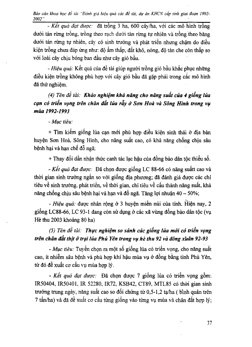 image for page Đánh giá hiệu quả các đề tài dự án khoa học công nghệ cấp tỉnh giai đoạn 1992 2002 tại Phú Yên