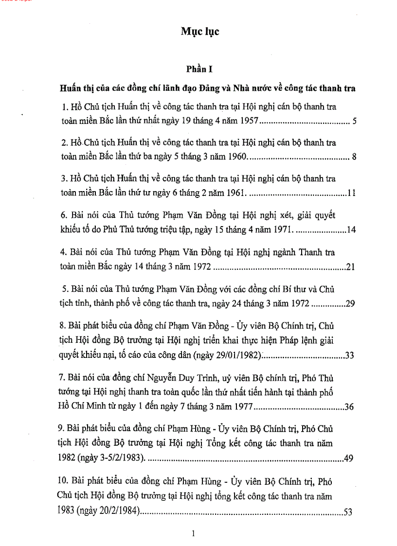 image for page Huấn thị của các đồng chí lãnh đạo Đảng nhà nước và phát biểu của các đồng chí ngành về công tác thanh tra