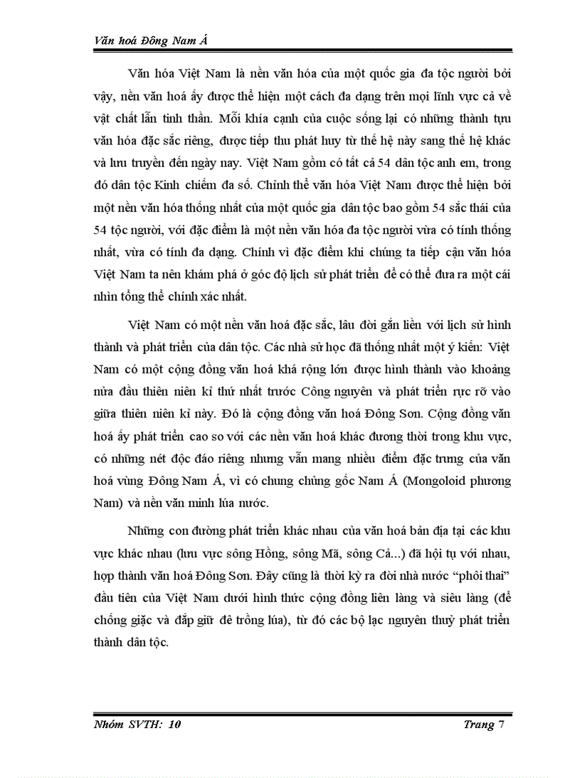 Văn hóa Việt Nam so với văn hóa các nước trong khu vực Đông Nam Á